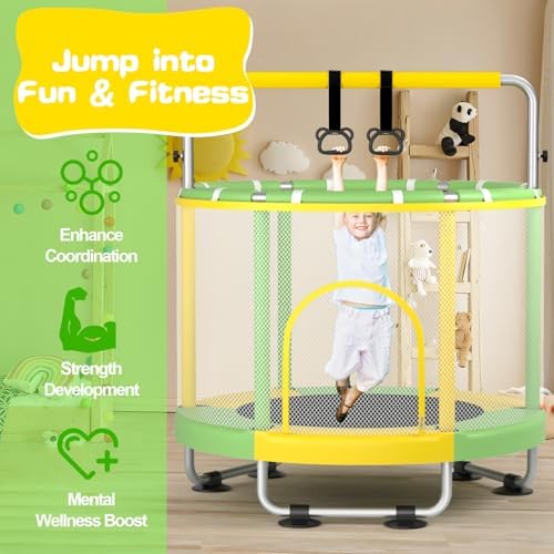 55" Global Recycled Standard Trampoline for Boys & Girls: Outdoor & Indoor with Enclosure & Adjustable Gymnastics Bar