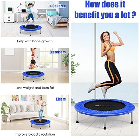Goplus Mini Trampoline, Foldable 36"/38" Rebounder for Adults, Portable Fitness Trampoline for Home and Outdoor Workout,