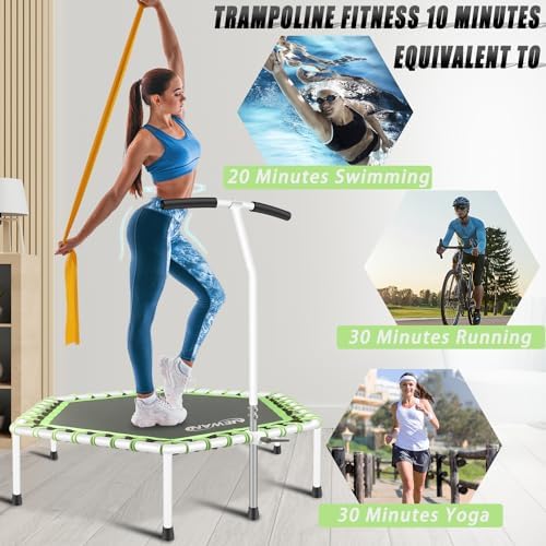 NEWAN Silent Fitness Trampoline for Adults - 48" Diameter with Adjustable Handle Bar and Max Capacity 330 lbs | NEWAN A