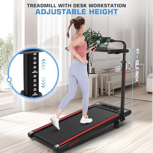 ANCHEER Adjustable Height Walking Pad for Home Workstation with 12% Incline | ANCHEER 300lbs Capacity Folding Treadmill