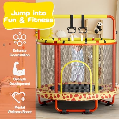 55" Global Recycled Standard Trampoline for Boys & Girls: Outdoor & Indoor with Enclosure & Adjustable Gymnastics Bar