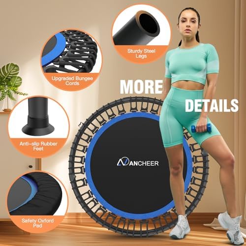 ANCHEER 40"/48" Foldable Mini Trampoline, Adult Exercise Trampoline for Home, with 4 Level Adjustable Foam Handle and Re