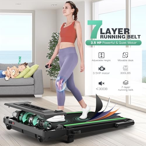 ANCHEER Adjustable Height Walking Pad for Home Workstation with 12% Incline | ANCHEER 300lbs Capacity Folding Treadmill