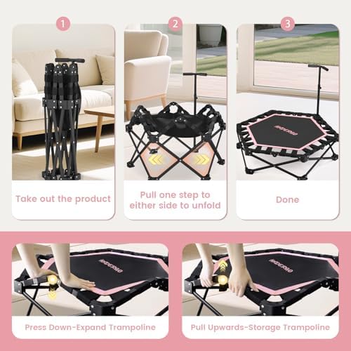 HXD-ERGO Indoor and Outdoor Foldable Mini Trampoline for Fitness and Home Gym | HXD-ERGO Rebounder Trampoline with Adju