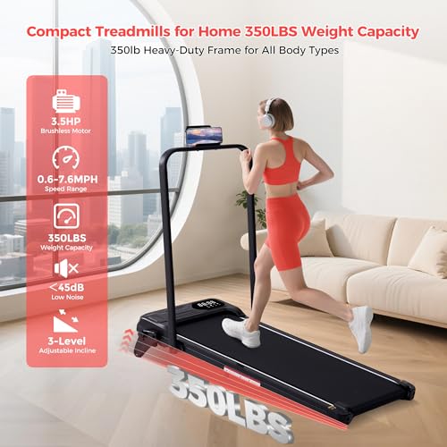 Portable Home Walking Pad with Handle Bar & 3-Level Incline for Small Spaces, |5HP, 350LBS Capacity, 0.6-7.6MPH Treadmi - Image 4