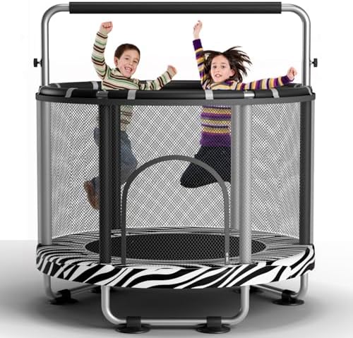 55" Global Recycled Standard Trampoline for Boys & Girls: Outdoor & Indoor with Enclosure & Adjustable Gymnastics Bar