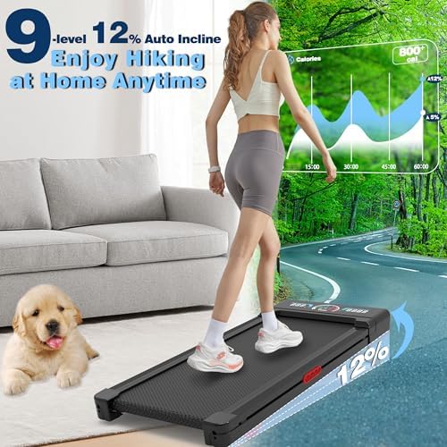 Walking Pad Treadmill for Home Gym with 12% Auto Incline and Bluetooth Speaker | Compact Treadmill with RGB LED Screen