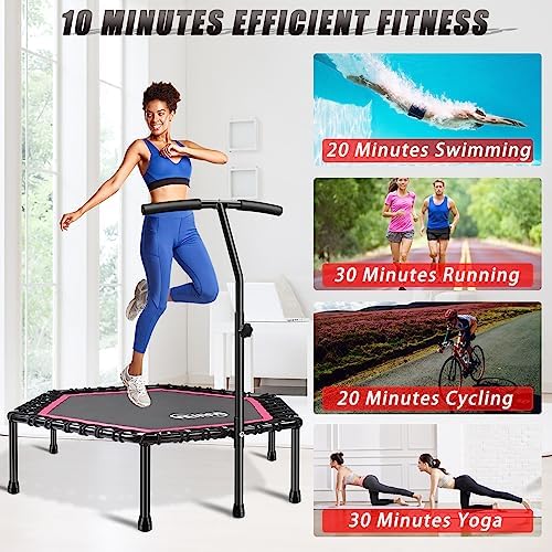 NEWAN Silent Fitness Trampoline for Adults - 48" Diameter with Adjustable Handle Bar and Max Capacity 330 lbs | NEWAN A