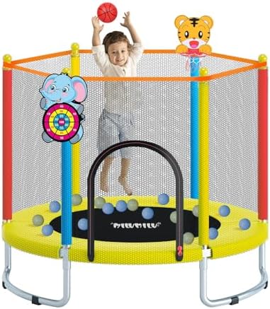MILUMILU 60" Indoor Outdoor Trampoline for Kids - Birthday Gifts for Children Boy Girl with Safety Net and Hoop