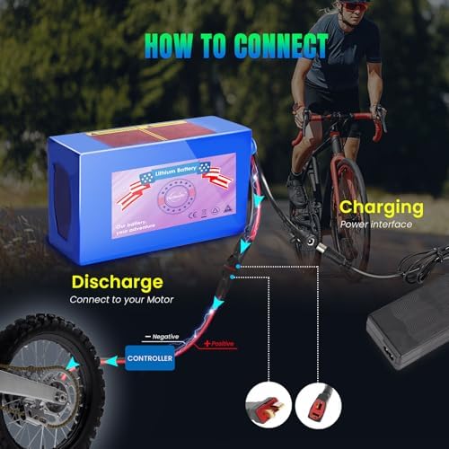 36V Lithium Battery Pack for Scooter (36V10Ah with Charger) T-Plug and BMS 200-1200W Perfect for E-Scooter Rides in Urba