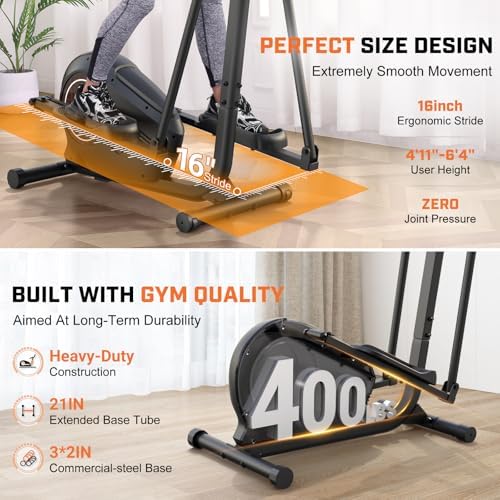 ANCHEERUltra-Silent Magnetic Elliptical Trainer Home Gym, 14 Resistance Levels, Max 400Lbs, Silent Exercise Machine, Hom - Image 5