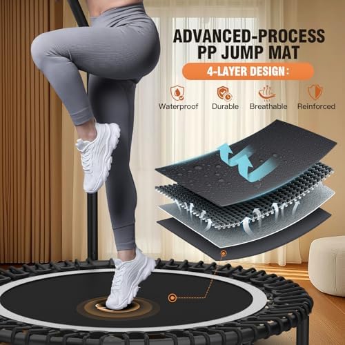 ANCHEER 40"/48" Foldable Mini Trampoline, Adult Exercise Trampoline for Home, with 4 Level Adjustable Foam Handle and Re