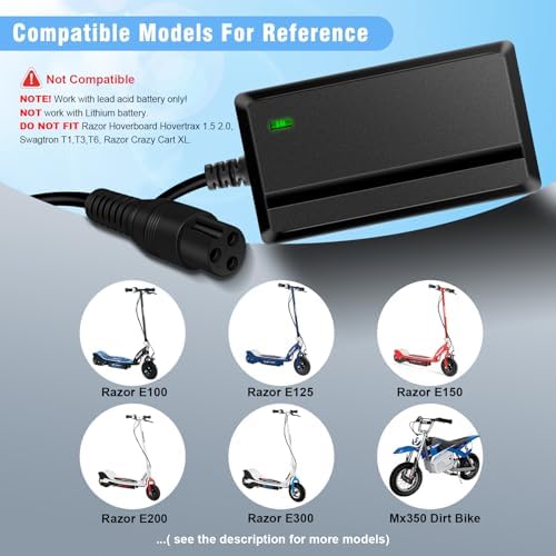 24V Charger for Razor MX350 Electric Scooter + Dirt Bike + E100 E175 E200 E200S E300 E300S E500 + Sports Mod + Dirt Quad