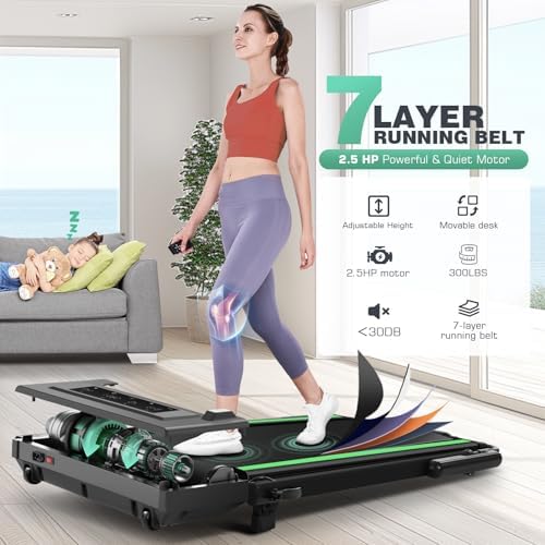 ANCHEER Under Desk Treadmill with 12% Incline for Home Workout | ANCHEER Adjustable Height Walking Pad Treadmill with D