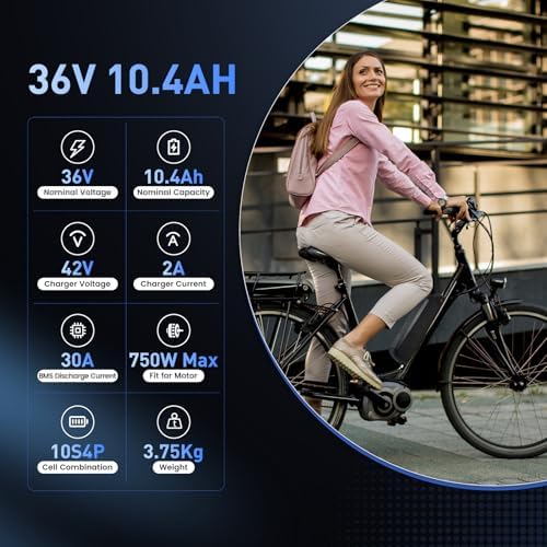 Ebike Battery 36V, 10.4Ah/ 15.6Ah/ 20Ah Lithium Pack, Safe Lock, USB Port, XT60 Plug, For 0-1500W Motor