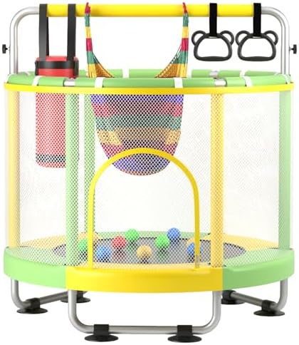 55" Global Recycled Standard Trampoline for Boys & Girls: Outdoor & Indoor with Enclosure & Adjustable Gymnastics Bar