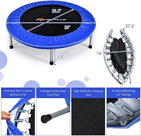 Goplus Mini Trampoline, Foldable 36"/38" Rebounder for Adults, Portable Fitness Trampoline for Home and Outdoor Workout,