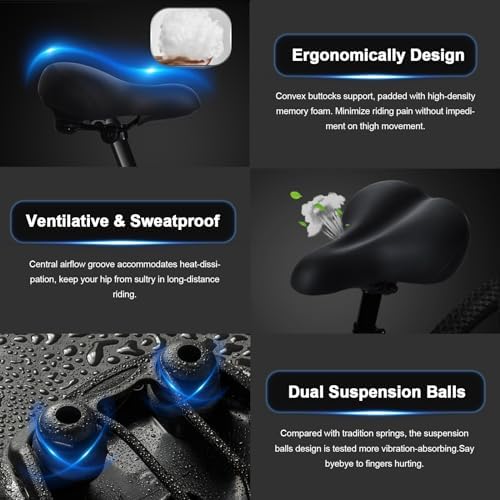 Xmifer Comfortable Bike Seat - Waterproof Leather with Memory Foam - Universal Replacement Bicycle Saddle - Men/Women -