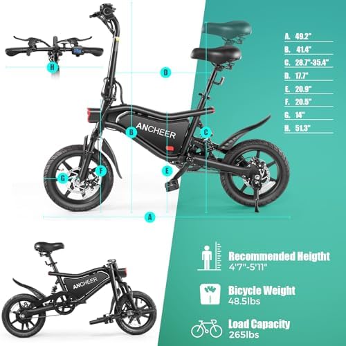 ANCHEER Foldable Electric Bike for Adults, 14" Electric Bikes, UL2849 Compliant, 374Wh Ebike, 20MPH | ANCHEER 14" Folda