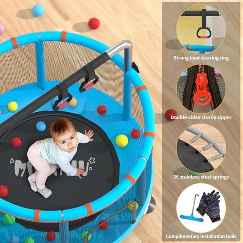 MILUMILU 60" Indoor Outdoor Trampoline for Kids - Birthday Gifts for Children Boy Girl with Safety Net and Hoop - Image 10