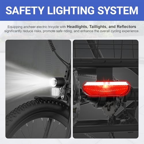 ANCHEER 350W Peak 550W Electric Tricycle for Adults, 48V 499Wh Folding Trike, 24" Rear Differential Basket E-Bike, 15.5M