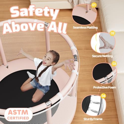 55" Trampoline for Kids, 440lbs Capacity Indoor & Outdoor Toddler Trampoline, Gifts for Boys & Girls Global Recycled Sta