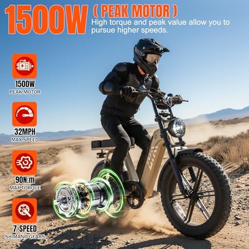 TST Electric Bike for Adults 1500W Peak 20" Fat Tire All-Terrain E-Bike | TST Electric Dirt Bike for Road Sand Mountain