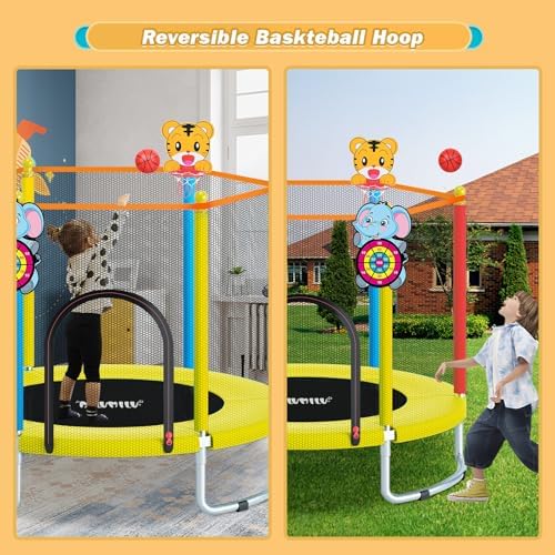 MILUMILU 60" Indoor Outdoor Trampoline for Kids - Birthday Gifts for Children Boy Girl with Safety Net and Hoop - Image 3