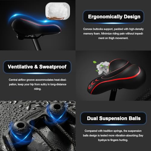 Oversized Bike Seat, Comfortable Universal Replacement Bicycle Saddle for Men/Women - Waterproof Leather Seat with Extr - Image 2