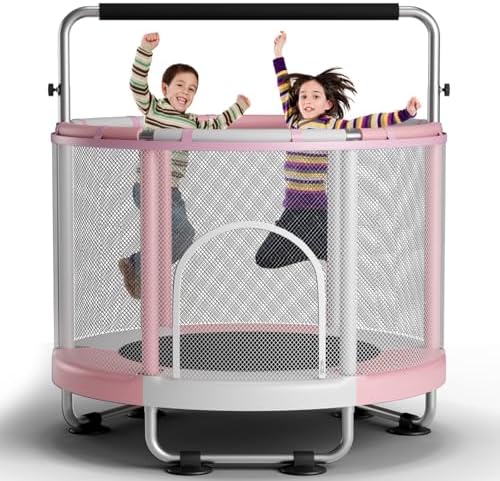 55" Global Recycled Standard Trampoline for Boys & Girls: Outdoor & Indoor with Enclosure & Adjustable Gymnastics Bar