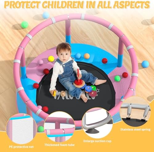 MILUMILU 60" Indoor Outdoor Trampoline for Kids - Birthday Gifts for Children Boy Girl with Safety Net and Hoop - Image 30