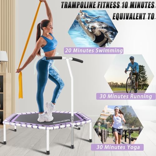NEWAN Silent Fitness Trampoline for Adults - 48" Diameter with Adjustable Handle Bar and Max Capacity 330 lbs | NEWAN A