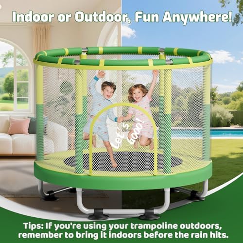 55" Trampoline for Kids, 440lbs Capacity Indoor & Outdoor Toddler Trampoline, Gifts for Boys & Girls Global Recycled Sta