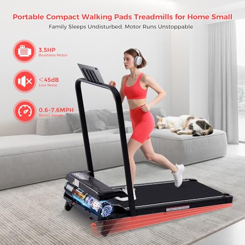 Portable Home Walking Pad with Handle Bar & 3-Level Incline for Small Spaces, |5HP, 350LBS Capacity, 0.6-7.6MPH Treadmi - Image 7