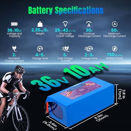 36V Lithium Battery Pack for Scooter (36V10Ah with Charger) T-Plug and BMS 200-1200W Perfect for E-Scooter Rides in Urba