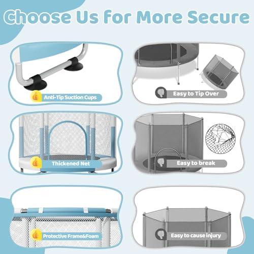 55" Trampoline for Kids, 440lbs Capacity Indoor & Outdoor Toddler Trampoline, Gifts for Boys & Girls Global Recycled Sta