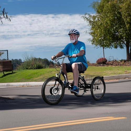 ANCHEER 350W Peak 550W Electric Tricycle for Adults, 48V 499Wh Folding Trike, 24" Rear Differential Basket E-Bike, 15.5M