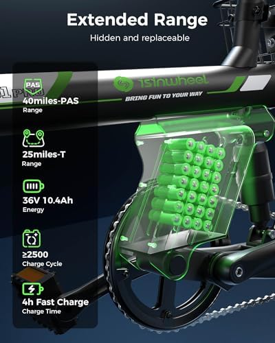 Isinwheel 500W Electric Bike for Adults 280.8Wh Battery Smart Uphill Folding Ebike 14"/16" Adults Teens