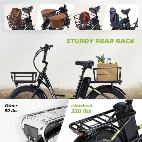 Isinwheel 500W Electric Bike for Adults 280.8Wh Battery Smart Uphill Folding Ebike 14"/16" Adults Teens