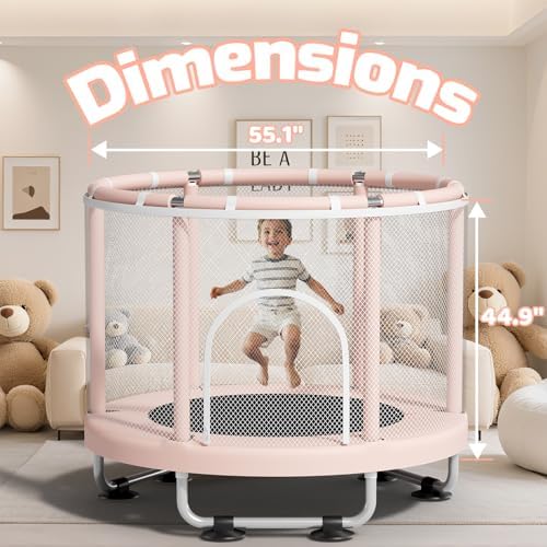 55" Trampoline for Kids, 440lbs Capacity Indoor & Outdoor Toddler Trampoline, Gifts for Boys & Girls Global Recycled Sta