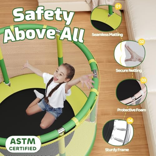 55" Trampoline for Kids, 440lbs Capacity Indoor & Outdoor Toddler Trampoline, Gifts for Boys & Girls Global Recycled Sta