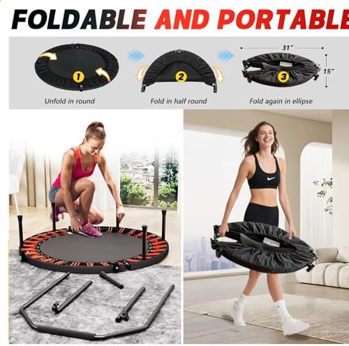 Portable Fitness Foldable Trampoline for Kid/Adults in-Home Mini Rebounder 40" Max Load 330lbs Recycled Claim Standard 1