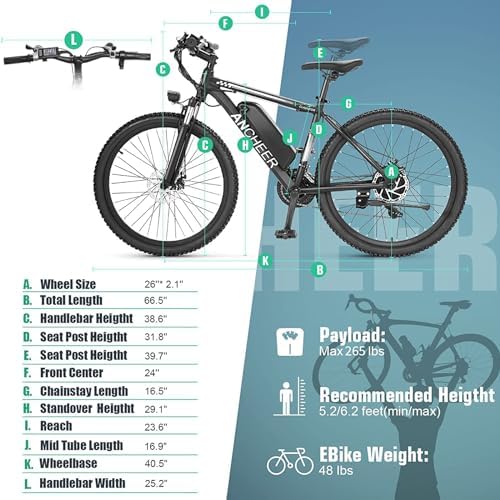 ANCHEER 750W Peak Ebike for Adults, 50 Miles Range, 21Speed Electric Mountain Bike | ANCHEER 26" Electric Bike for Adul
