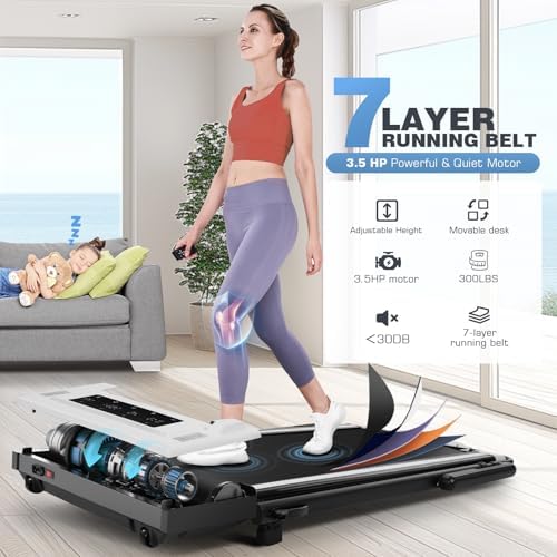 ANCHEER Walking Pad Treadmill for Home Workout, 12% Incline&Adjustable Height, Desk Stationary Treadmill, Up to 300LBs