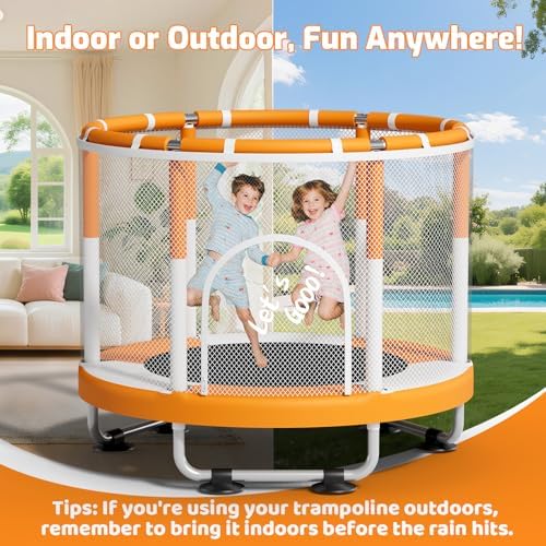 55" Trampoline for Kids, 440lbs Capacity Indoor & Outdoor Toddler Trampoline, Gifts for Boys & Girls Global Recycled Sta