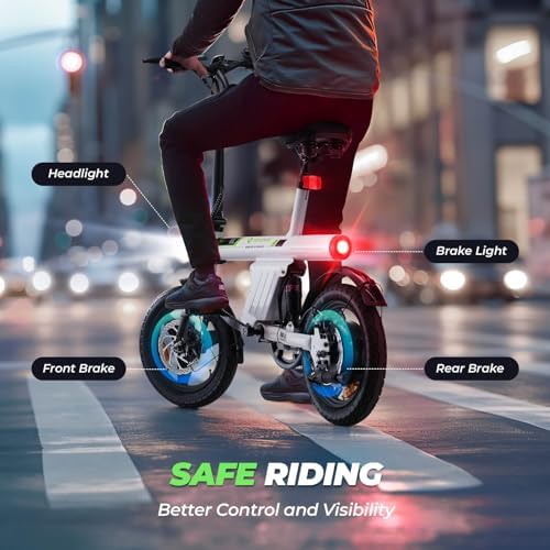 Isinwheel 500W Electric Bike for Adults 280.8Wh Battery Smart Uphill Folding Ebike 14"/16" Adults Teens
