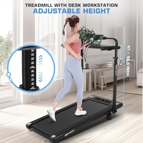 ANCHEER Walking Pad Treadmill for Home Workout, 12% Incline&Adjustable Height, Desk Stationary Treadmill, Up to 300LBs