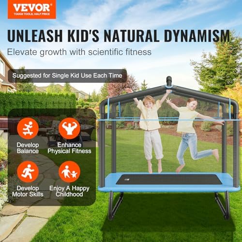 VEVOR 6FT Trampoline 72" Indoor/Outdoor Trampoline, Safety Enclosure Net, Gymnastics Bar - Image 2