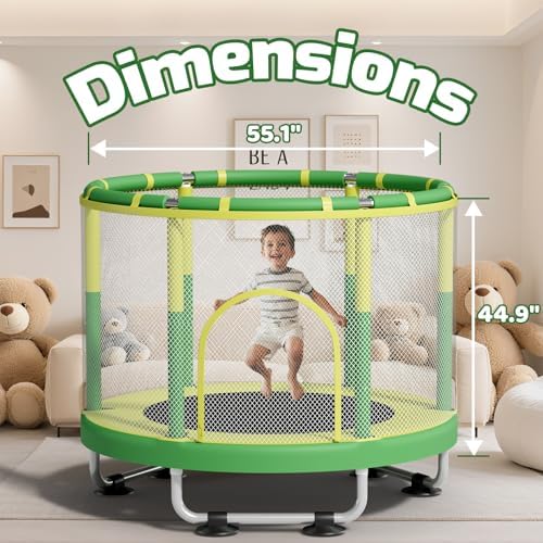 55" Trampoline for Kids, 440lbs Capacity Indoor & Outdoor Toddler Trampoline, Gifts for Boys & Girls Global Recycled Sta