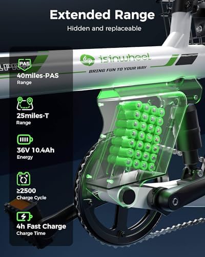 Isinwheel 500W Electric Bike for Adults 280.8Wh Battery Smart Uphill Folding Ebike 14"/16" Adults Teens